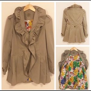 Anthropologie Idra trench coat Clinton ruffle
